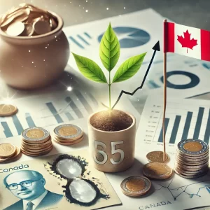 Canadian small business loan options represented by growth symbols like a sprouting plant, Canadian currency, and business documents